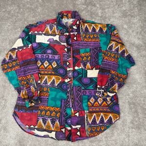Vtg Abstract Geometric Print Button Down Shirt Womens Size XXL 80s 90s Western